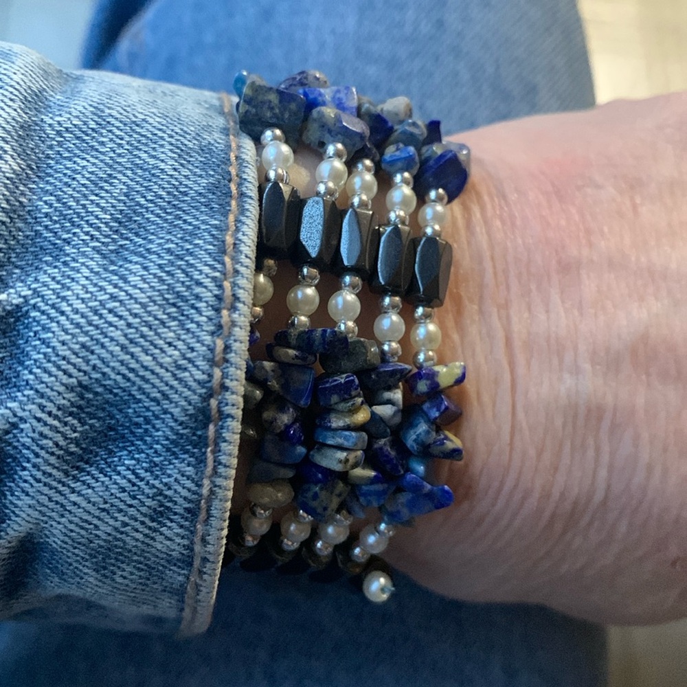 Hematite Blue Lapis Magnetic wire wrap bracelet necklace anklet.